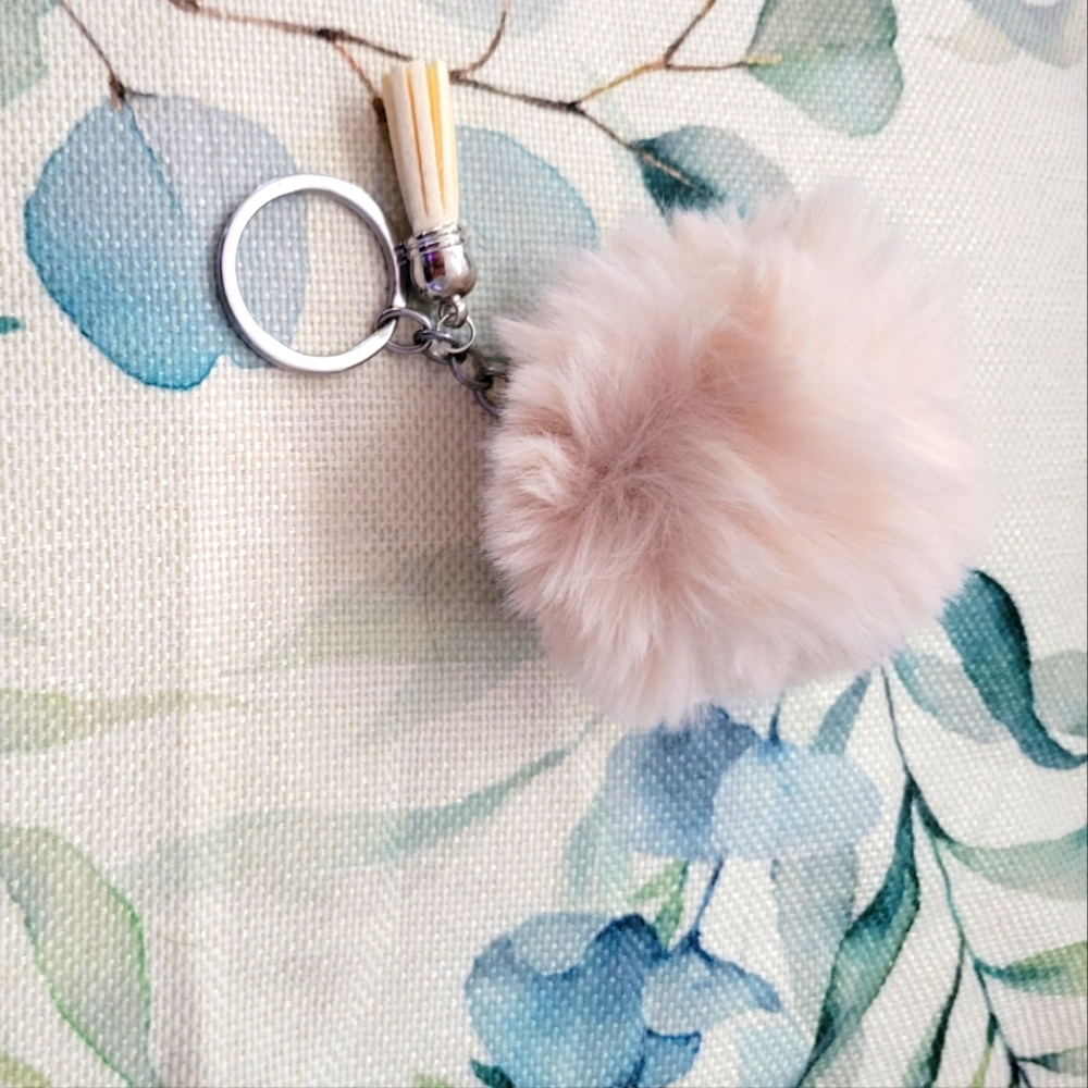 Beige/cream poof keychain